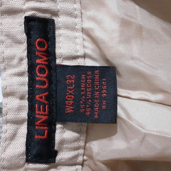 Linea Uomo Men's Tan Pants 40x32 Relaxed Waist Tie Beach Vacation Resort Linen - Picture 8 of 9